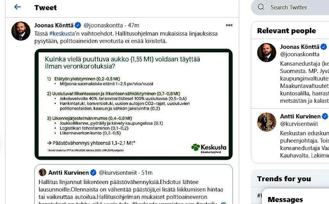 Keskustan vaihtoehdot liikenteen verotuksen uudistukselle.