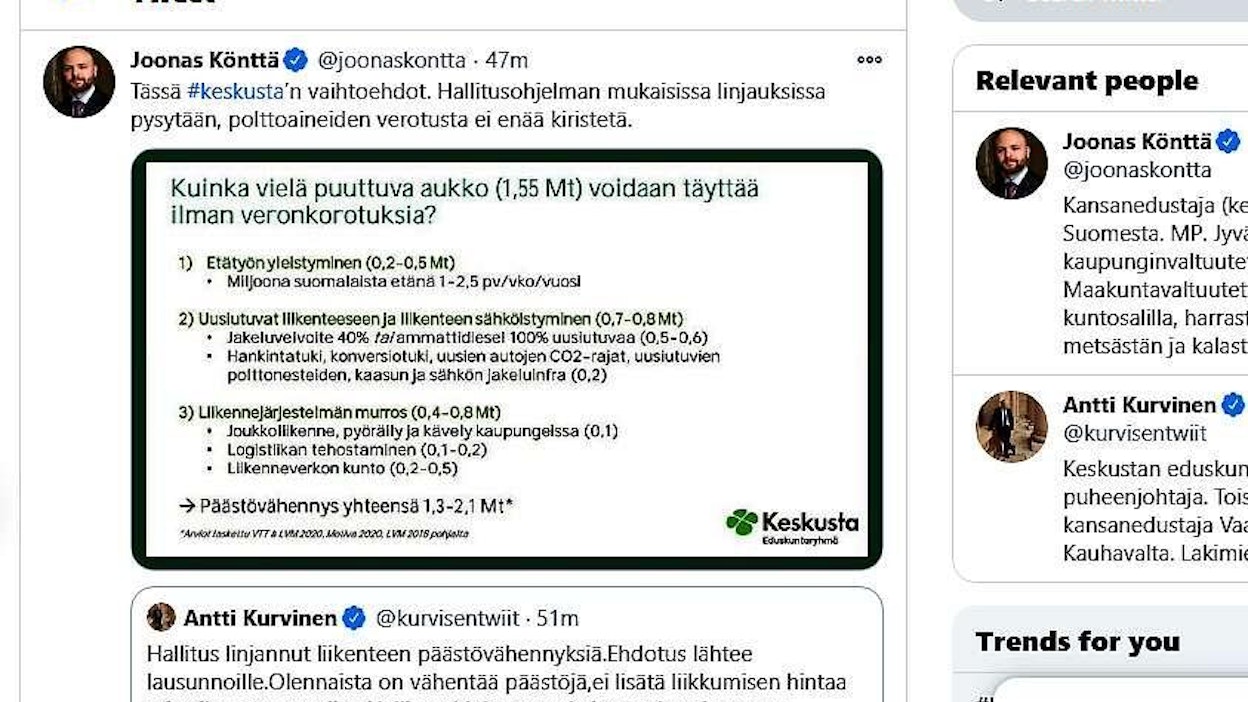 Keskustan vaihtoehdot liikenteen verotuksen uudistukselle.