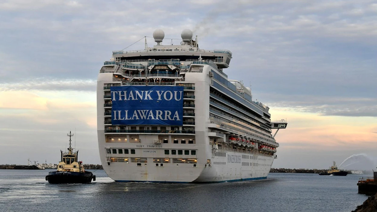 Carnival-yhtiön Ruby Princess -alus lähti huhtikuun lopulla Australian Port Kemblasta kohti kansainvälisiä merialueita. Maaliskuussa alukselta päästettiin Sydneyn keskustaan 2700 matkustajaa, joista sadoilla todettiin sittemmin koronavirustartunta. LEHTIKUVA / AFP