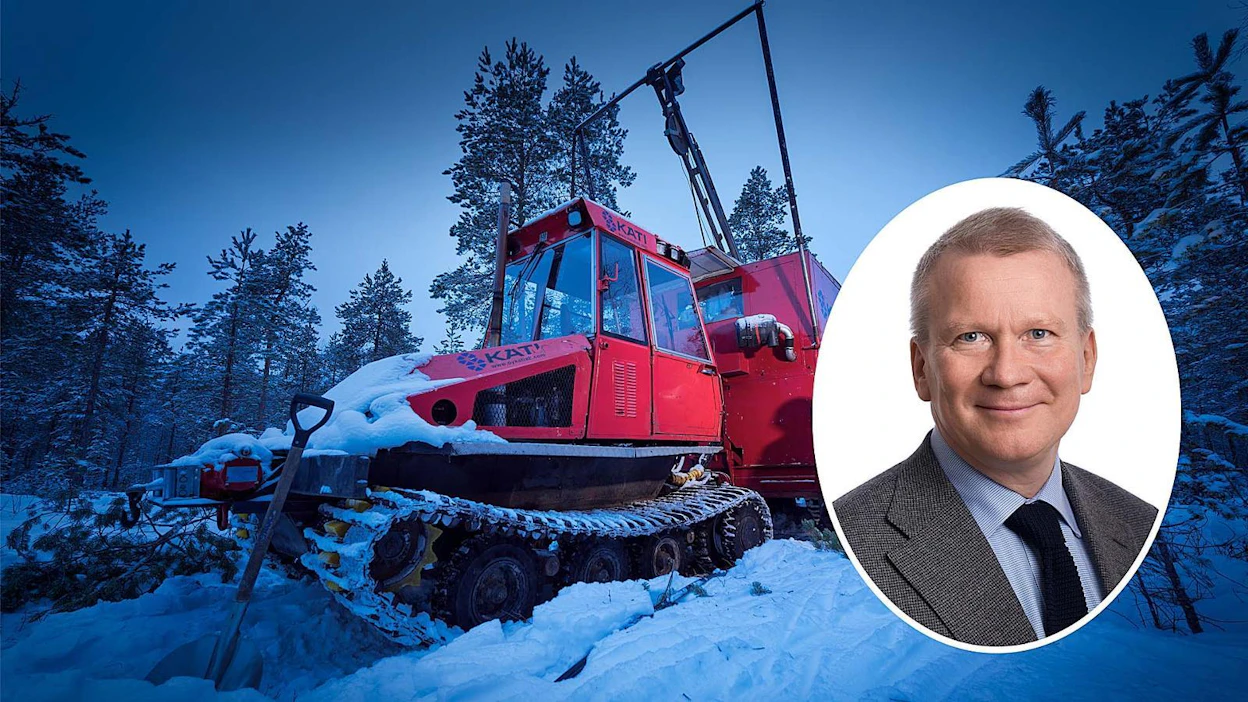 Mika Seitovirta toimii hallituksen puheenjohtajana useissa yrityksissä, myös kaivosyhtiö Keliber Oy:ssä. Taustakuvan kone kairaa maaperänäytteitä Keliberille.