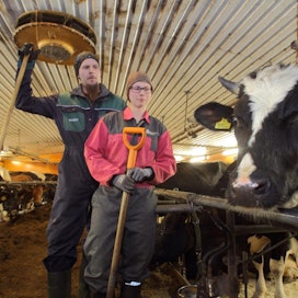 Nuoret maidontuottajat Aki Harri ja Linda Mäkimaa pitävät tärkeänä, että jaksamisesta ja talousasioista puhutaan avoimesti.