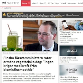 Ruotsin televisio SVT nosti Niinistön kritiikin aamun sähkeuutislähetykseen sekä verkkosivujensa kärkiuutisten joukkoon.