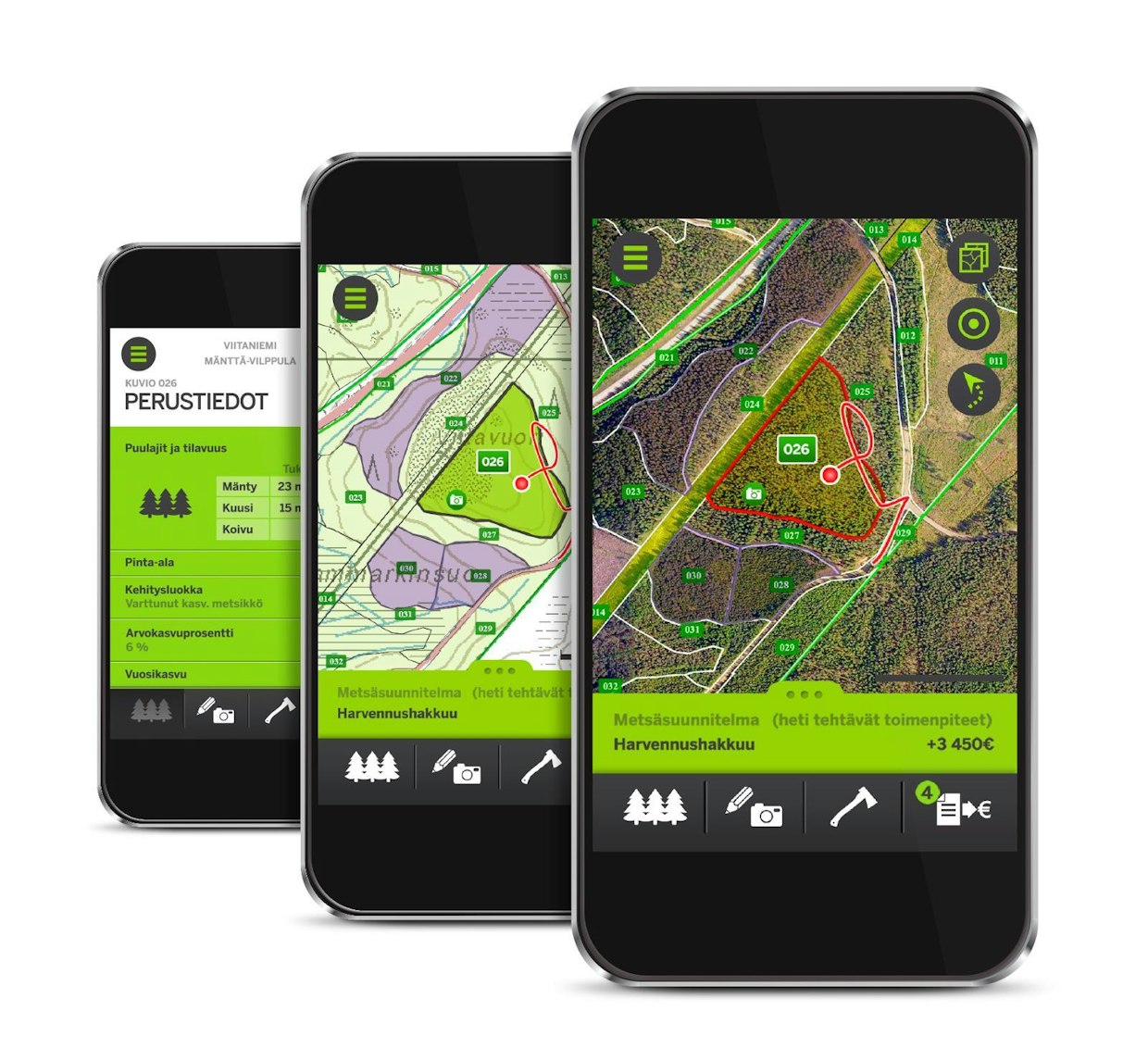 Kuljetun matkan näyttäminen helpottaa suunnistamista. Kuvassa Metsäverkko-mobiili