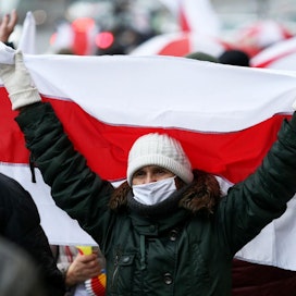 Valko-Venäjällä Lukashenkan vastaiset mielenosoitukset ovat jatkuneet elokuusta asti. Lehtikuva/AFP