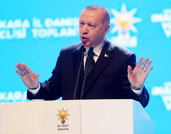Turkin presidentti Recep Tayyip Erogan maan pääkaupunki Ankarassa maanantaina. LEHTIKUVA / AFP