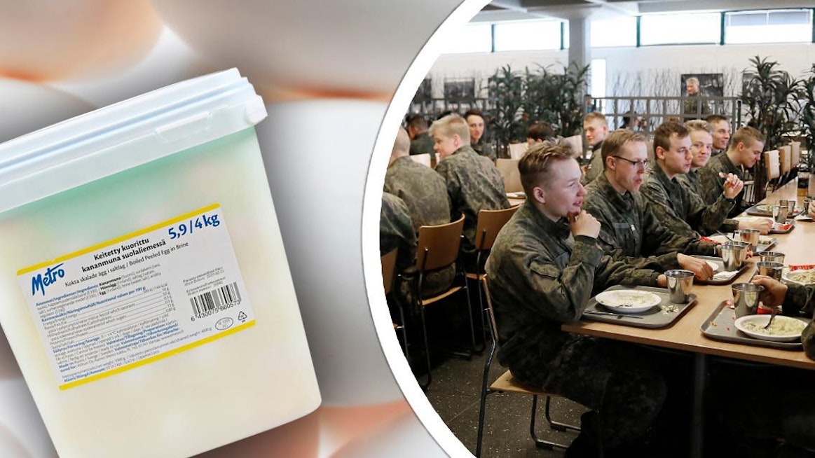 Varusmiesten ruokailussa tarjottavat keitetyt munat käyvät jalostumassa Ruotsissa.