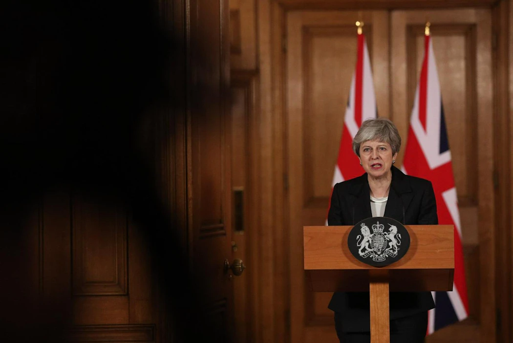 Britannian pääministeri Theresa May sulki pois mahdollisuuden uuden brexit-kansanäänestyksen järjestämisestä myöhään eilen illalla antamassaan lausunnossa. LEHTIKUVA / AFP