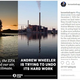 Instagram-päivityksessä oli yhdistetty kaksi kuvaa, joista toinen on Hanasaaren kivihiilivoimalasta.