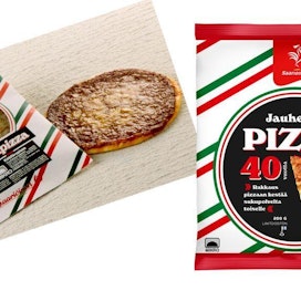 Tältä Saarioisten pizzat näyttivät tullessaan markkinoille 1980-luvulla. Saarioinen on pukenut osan jauhelihapizzoistaan retrokuosiin juhlavuoden kunniaksi.