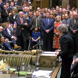 Britannian parlamentti hylkäsi pääministeri Theresa Mayn erosopimuksen eilen murskaluvuin 432–202. LEHTIKUVA / AFP