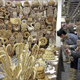 Näyttävä leipäseinä houkutteli tutustumaan Venäjän halliin. riitta mustonen
