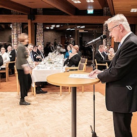 Olli Rehn puhui keskiviikkona MTK:n valtuuskunnassa.