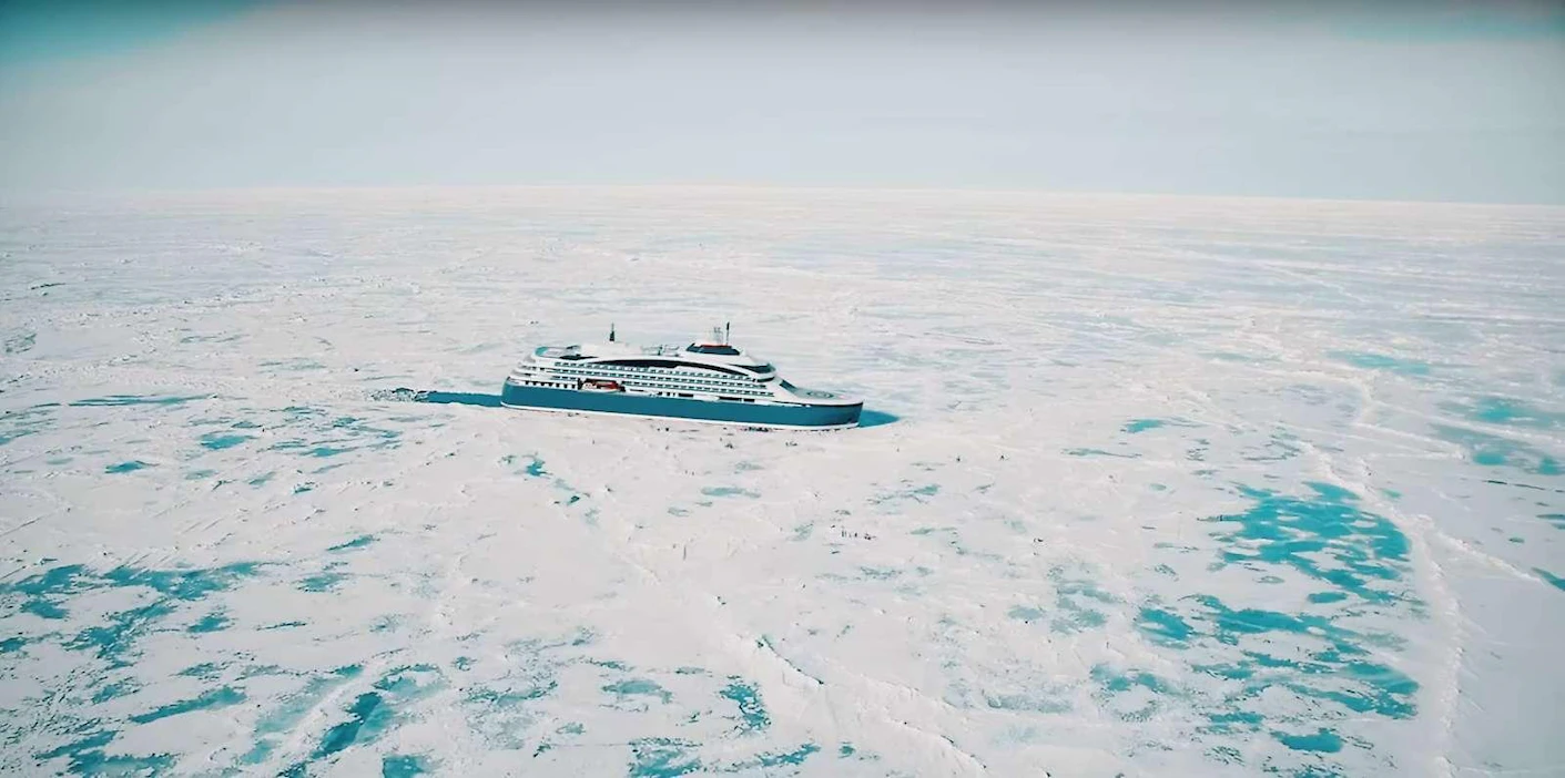 Vuonna 2021 valmistuva Ponant Icebreaker on ensimmäinen matkustaja-alus, joka on luotu pohjoisnavalle suuntautuviin risteilyihin. Alusta operoi ranskalainen Ponant. Havainnekuva kaappauksena yrityksen markkinointimateriaalista.