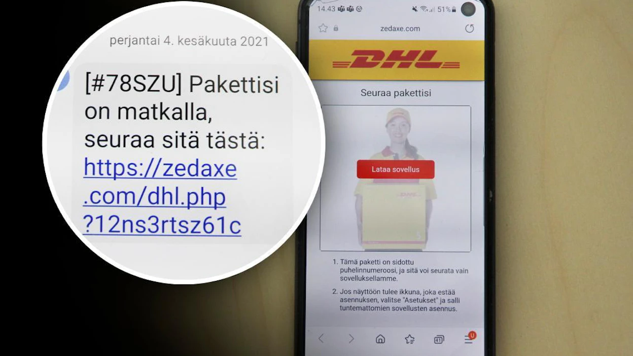 Esimerkiksi DHL-kuljetusyhtiön nimissä lähetetty viesti voi sisältää linkin haittaohjelman lataamiseksi.