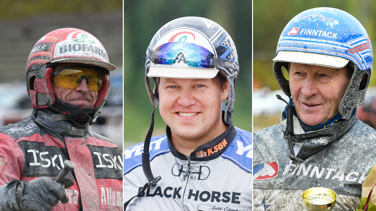 Tapio Perttunen (vas.), Antti Ojanperä ja Pekka Korpi olivat ravivuoden 2021 menestyjiä.
