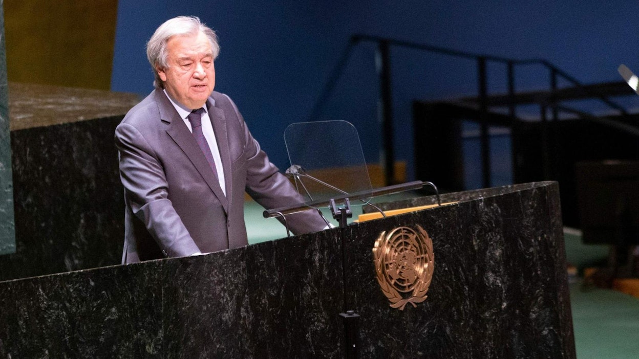 YK:n pääsihteeri Antonio Guterres sanoi, että taistelujen on loputtava Ukrainassa. LEHTIKUVA/AFP
