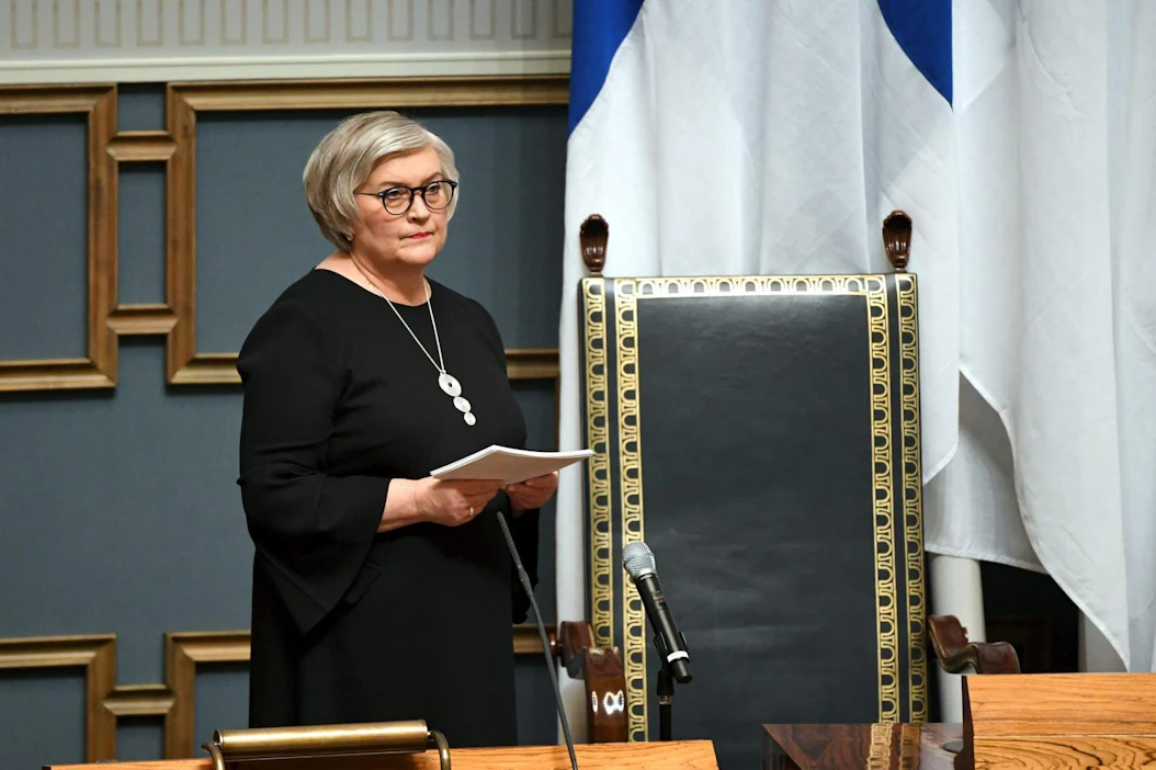 Eduskunnan puhemies Anu Vehviläinen puhui keskiviikkona valtiopäivien avajaisissa. LEHTIKUVA / JUSSI NUKARI