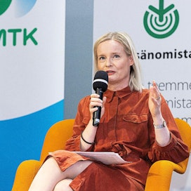 Perussuomalaisten puheenjohtaja Riikka Purra puhui MTK:n Espoossa järjestämässä aluevaalipaneelissa marraskuussa.