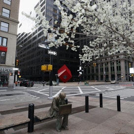 New Yorkin keskusta on ollut epätavallisen hiljainen koronaviruspandemian takia. Lehtikuva/AFP