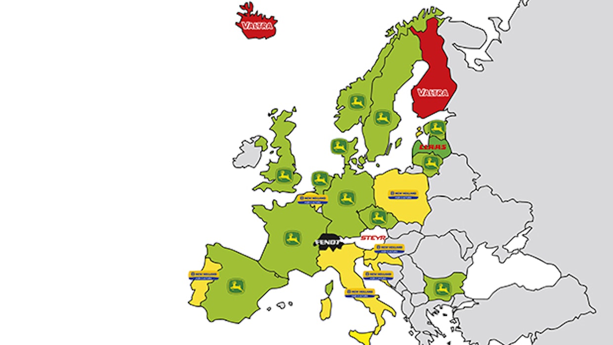 Kartassa on esitetty kunkin Euroopan maan markkinajohtaja vuoden 2021 rekisteröintitilastoihin perustuen.