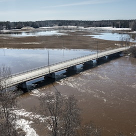 Kyrönjoki tulvii pelloille Mustasaaren Skatilassa. Kuva on otettu keskiviikkona.