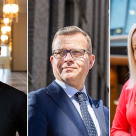Seuraako uutta punamultaa oikeistohallitus vai sinipunahallitus? Suurimman puolueen kokoomuksen puheenjohtaja Petteri Orpo käynnistää hallitustunnustelut pääsiäisen jälkeen. Vasemmalla SDP:n puheenjohtaja Sanna Marin, oikealla perussuomalaisten puheenjohtaja Riikka Purra. 