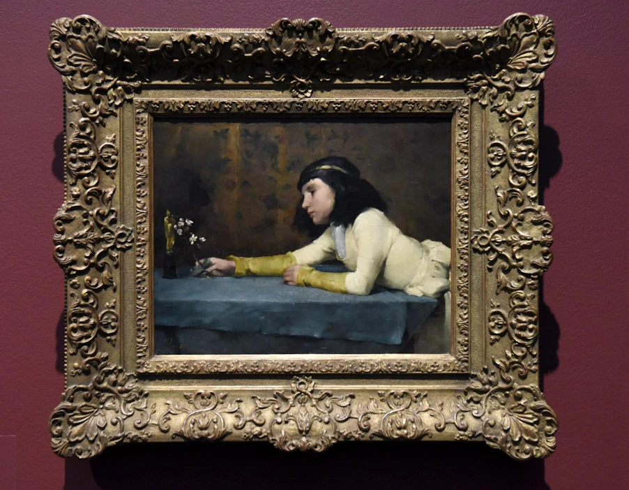 Helene Schjerbeckin maalaus Tyttö madonnankuvan edessä vuodelta 1881 oli yleisön nähtävillä Ateneumissa.