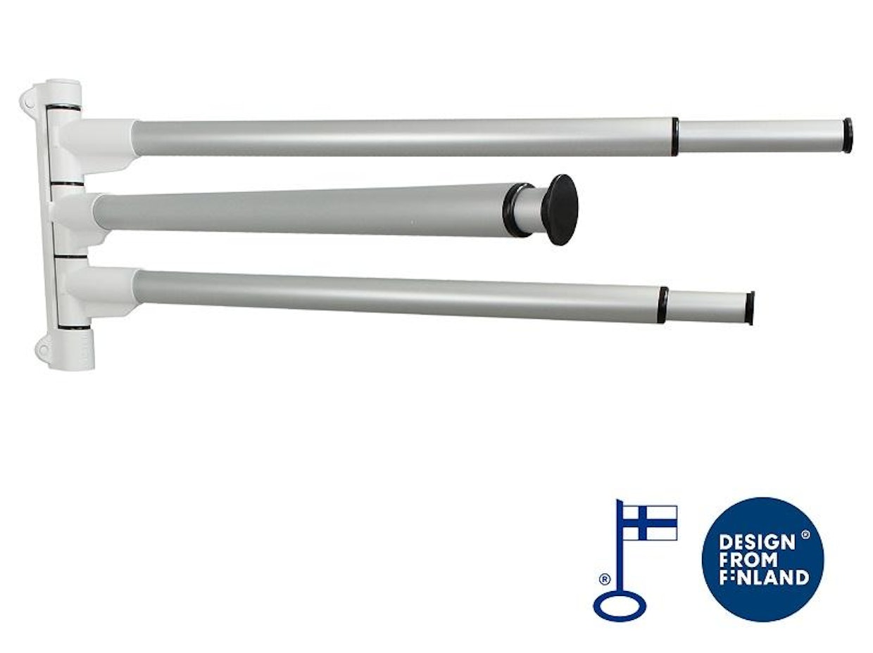 Duster L-tuuletusteline, suositushinta: 379 €, kolme teleskooppivartta, korkeus 44 cm, teleskooppivarret 96–160 cm, maksimipaino 20 kg per varsi.