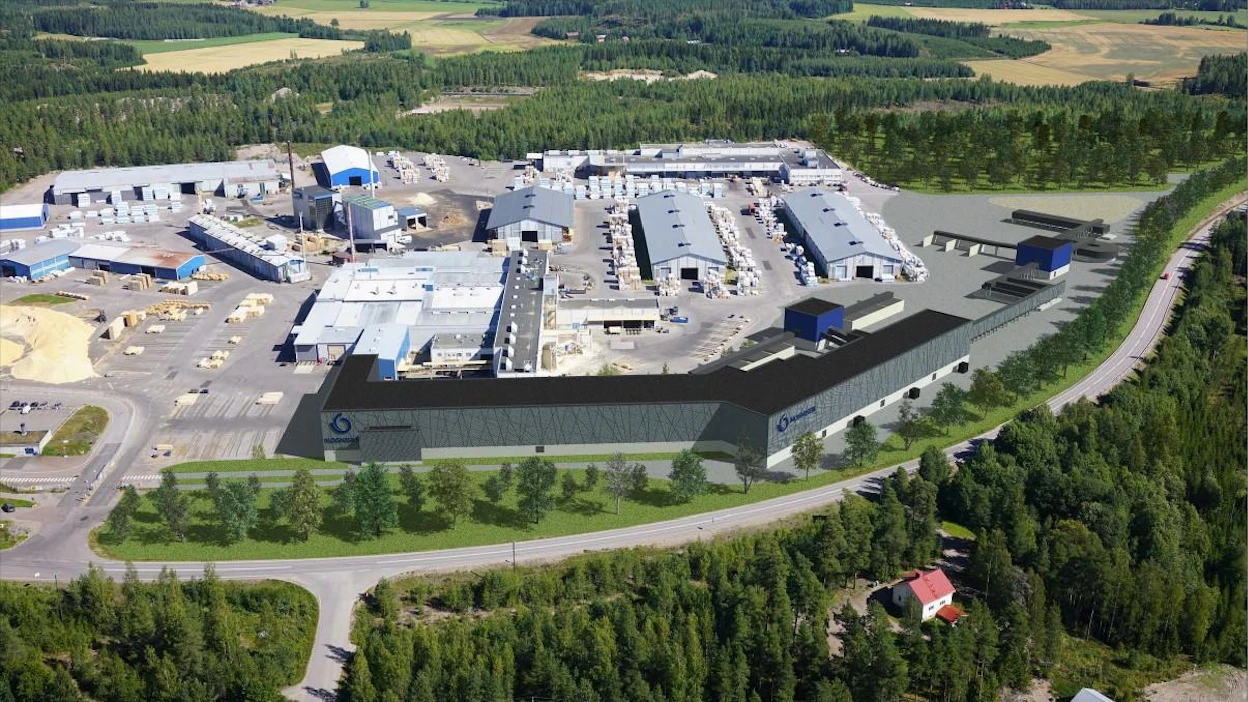 Koskisen konsernin historian suurin investointi nostaa sahauksen tuottavuutta jopa 40 prosenttia ja mahdollistaa entistä laajemman tukkien läpimittaluokkien käytön, yhtiö kertoo. Havainnekuvassa on uusi tuotantolaitos.