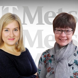 Aura Pilkama (vasemmalla) ja Mia Jouslehto on valittu uuden MT Metsän toimitussihteeriksi ja toimittajaksi.