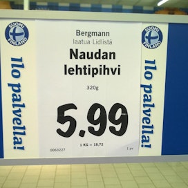 Keväällä Suomen lippu komeili Lidlin myymälässä saksalaista alkuperää olevan naudanlihan hintalapun molemmin puolin. Nyt harhaanjohtavaa markkinointia on korjattu.