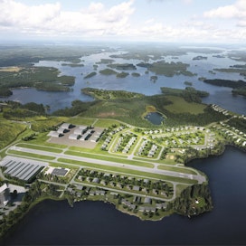 Havainnekuva Lakeside Airpark Finland hankkeesta. Mänttä-Vilppulan kaupunginvaltuusto päätti tammikuun lopulla Suomen ensimmäisen ilmailualan puiston rakentamisesta vanhan lentokentän ympäristöön. LEHTIKUVA / HANDOUT