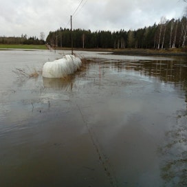 Tulva katkaisi yksityistien noin vuorokauden ajaksi Raaseporin Karjaalla. Lopulta vesi laski sen verran, että maitoauto pääsi kulkemaan.