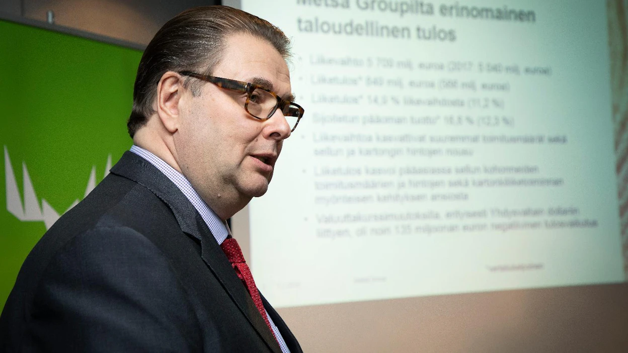 "Markkinan heikkenemisestä huolimatta konsernin tulos säilyi hyvällä tasolla ja koko vuoden tulos oli erinomainen", Metsä Groupin pääjohtaja Ilkka Hämälä kehuu. Hämälä esitteli tilinpäätöstä tänään Helsingissä.