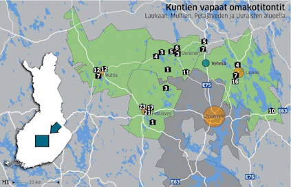 Jyväskylän seudulla omakotitonttien tarjonta maaseutualueilla on suuntautunut ympäryskuntiin.