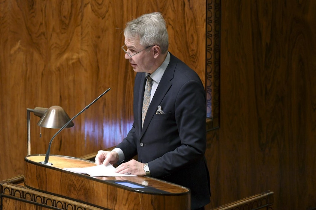 Ulkoministeri Pekka Haavisto eduskunnan täysistunnossa. LEHTIKUVA / Heikki Saukkomaa