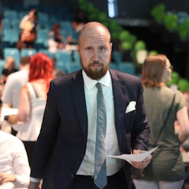 Vihreiden puheenjohtaja Touko Aalto puoluekokouksessa Vantaalla lauantaina 16. kesäkuuta 2018.