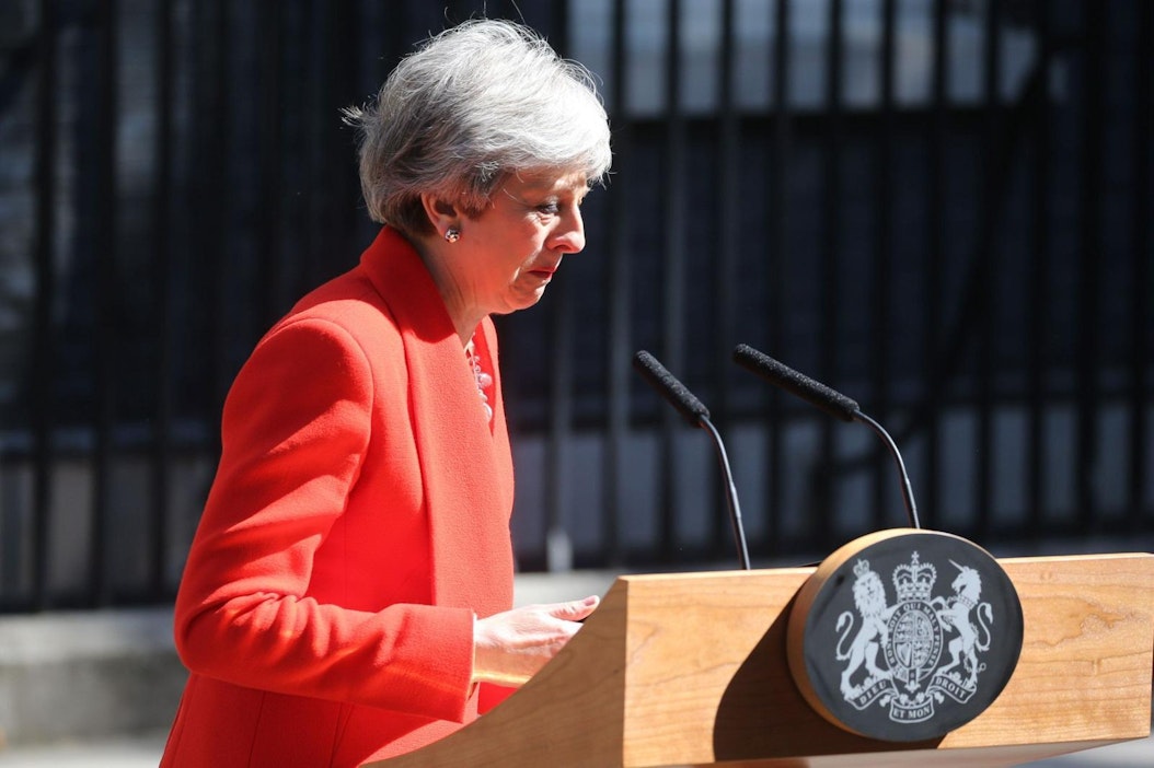 Theresa May jatkaa pääministerinä kunnes uusi puheenjohtaja on valittu. LEHTIKUVA/AFP