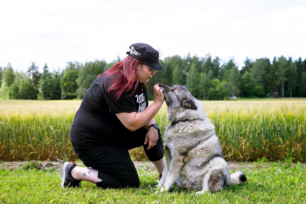 "Lukihäiriö ei ole este, vaan hidaste", painottaa Henna Hännikäinen. Hän on töissä metalliyrityksen sihteerinä, harrastaa teatteria ja auttaa miestään tämän tilalla. Tällä kertaa seurana oli Mörö-koira.