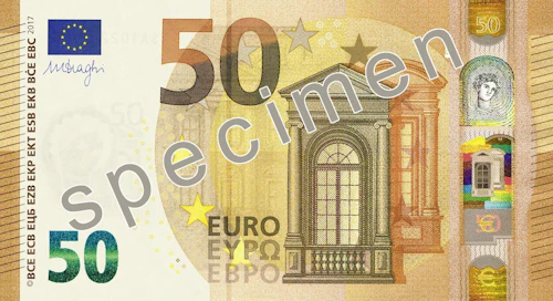 EKP julkisti uuden 50 euron setelin ulkoasun tänään. LEHTIKUVA / HANDOUT / EUROOPAN KESKUSPANKKI