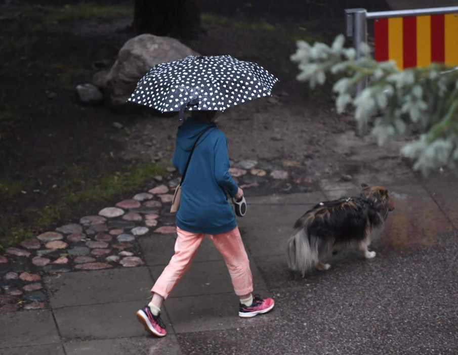 Ilmatieteen laitoksen mukaan vettä satoi aamuviiden ja kahdeksan välillä Espoossa yli 39 milliä ja Helsingissä lähes 33 milliä. LEHTIKUVA / HEIKKI SAUKKOMAA