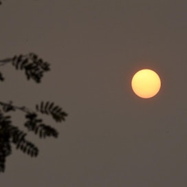 Aurinko hehkuu punertavana Espoossa 17. lokakuuta. LEHTIKUVA / HEIKKI SAUKKOMAA