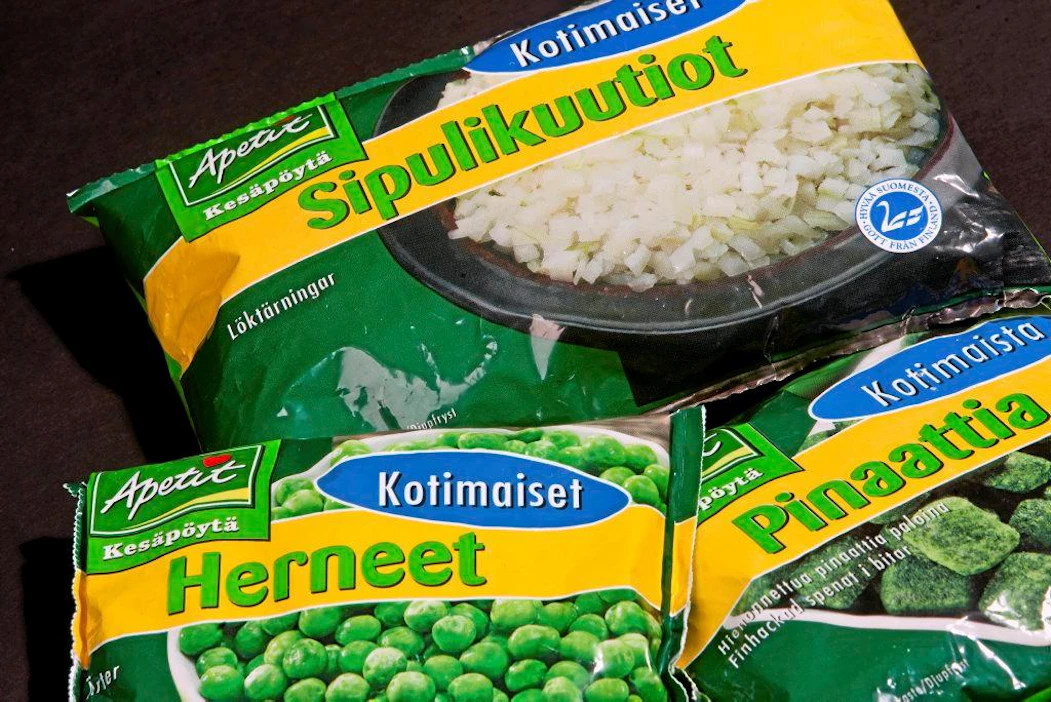 Lännen tehtaiden kotimaisia Apetit-pakasteita.