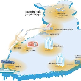Metsäteollisuus nostaa Keski-Suomea ja Kymenlaaksoa, matkailu itärajaa ja Lappia, ydinvoimala Pohjois-Pohjanmaata.