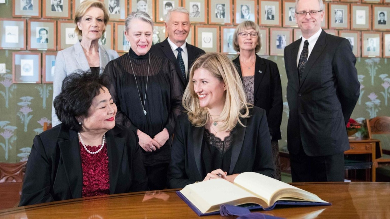 Rauhanpalkinto annetaan ydinaseiden vastaiselle ICAN-kampanjalle Oslossa. LEHTIKUVA/AFP