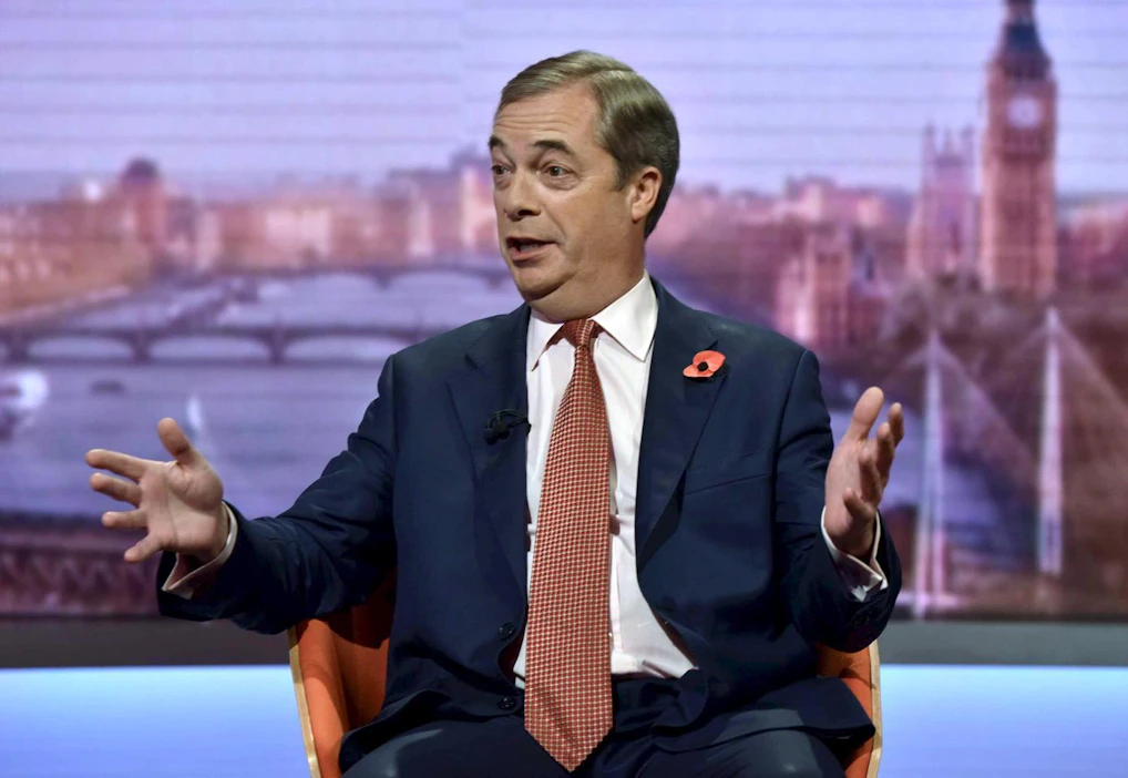 Farage kertoi BBC:lle, että aikoo ehdolle asettumisen sijaan kampanjoida pääministerin brexit-sopimusta vastaan. LEHTIKUVA / AFP