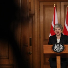 Britannian pääministeri Theresa May sulki pois mahdollisuuden uuden brexit-kansanäänestyksen järjestämisestä myöhään eilen illalla antamassaan lausunnossa. LEHTIKUVA / AFP