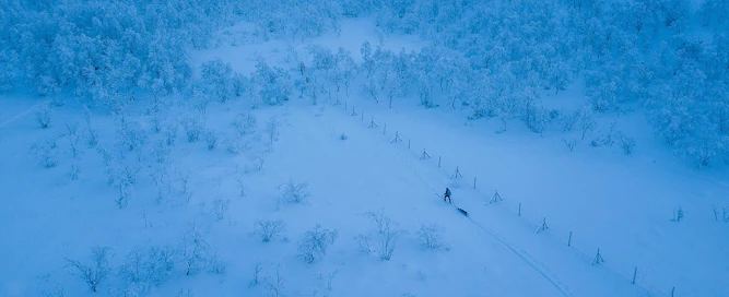 Muotkatunturin erämaa-alueella ei ole reittejä, eikä keskitalvella kulkijoita.