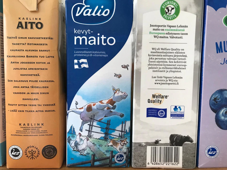 Suomalaisen tuotteen valinta onnistuu tarkistamalla, onko tuotteessa Hyvää Suomesta -merkki.