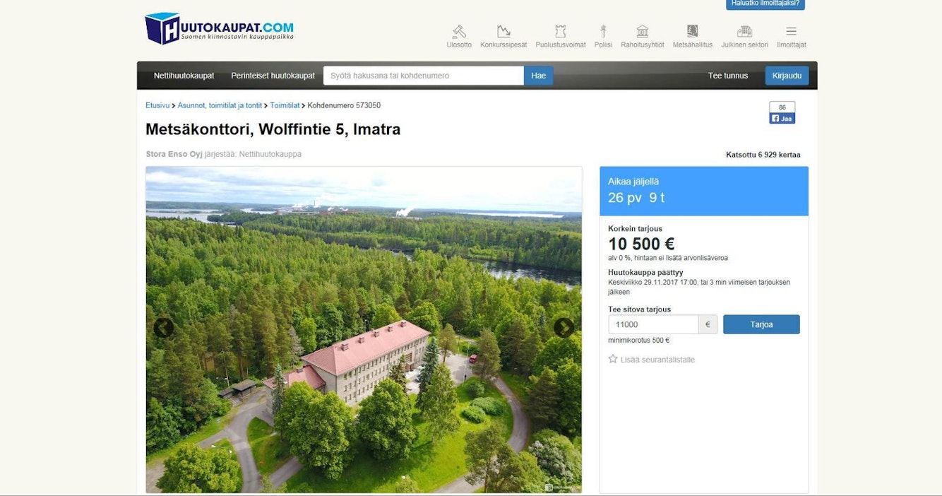 Ruutukaappaus huutokauppasivustolta.